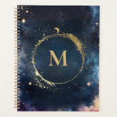 Celestial Monogram Blauw Goud Galaxy Sky Planets Planner (Voorkant)