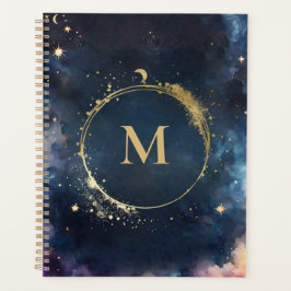 Celestial Monogram Blauw Goud Galaxy Sky Planets Planner