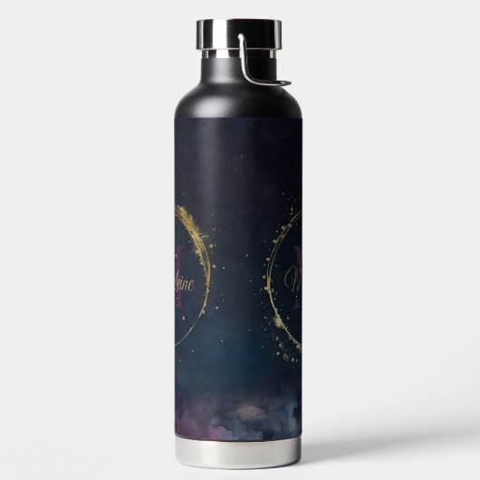 Celestial Monogram Blauw Goud Galaxy Sky Planets Waterfles (Links)