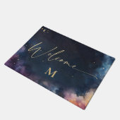 Celestial Monogram Blauw Goud Galaxy Sky Welkom Deurmat (Schuin)