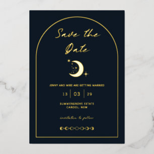 Celestial Moon and Stars Arch Save the Date Folie Uitnodiging