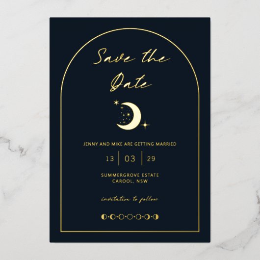Celestial Moon and Stars Arch Save the Date Folie Uitnodiging (Voorkant)