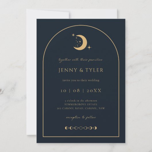 Celestial Moon and Stars Arch Wedding Invitation Kaart (Voorkant)