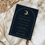 Celestial Moon and Stars Arch Wedding Invitation Kaart<br><div class="desc">Deze unieke, aanpasbare trouwuitnodigingskaart is ontworpen om te coördineren met ons Celestial Mystic Collectie en bevat prachtige goudhemelelementen op een donkere zeebodem met een booggrens. Voor een meer geavanceerde aanpassing van dit ontwerp, bijvoorbeeld het wijzigen van de lay-out, het lettertype of de tekstgrootte, klikt u hierboven op de knop "AANPASSEN"....</div>