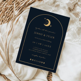 Celestial Moon and Stars Arch Wedding Invitation Kaart