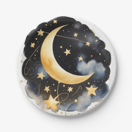 Celestial Moon and Stars Baby shower Papieren Bordje (Voorkant)