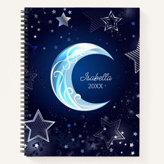 Celestial Moon and Stars Monogram Notebooks Notitieboek (Voorkant)