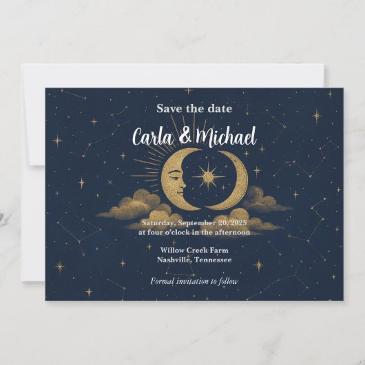 Celestial Moon and Stars Save the Date Invitation (Voorkant)