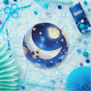 Celestial Moon and Stars Theme Boy Baby shower Papieren Bordje