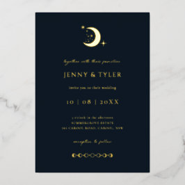 Celestial Moon and Stars Wedding Invitation Folie Uitnodiging