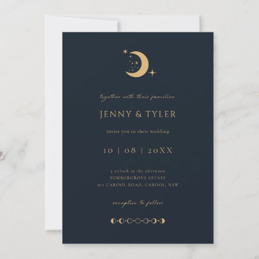 Celestial Moon and Stars Wedding Invitation Kaart (Voorkant)