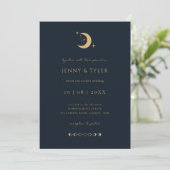 Celestial Moon and Stars Wedding Invitation Kaart (Staand voorkant)