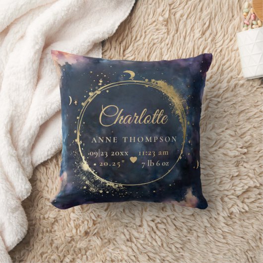 Celestial Moon Birth Stats Keepsake Navy Nursery Kussen (Deken)