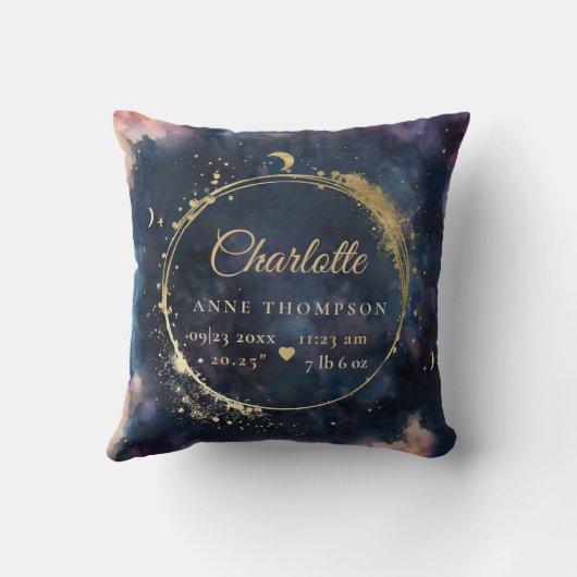 Celestial Moon Birth Stats Keepsake Navy Nursery Kussen (Achterkant)