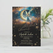 Celestial Moon Blue Fairy Stars Bridal Shower Kaart (Staand voorkant)