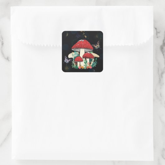 Celestial Moon Boho Magic Mushrooms Vierkante Sticker (Tas)