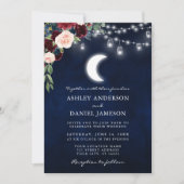 Celestial Moon Burgundy Floral Jar Lights Wedding Kaart (Voorkant)