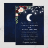 Celestial Moon Burgundy Floral Jar Lights Wedding Kaart (Voorkant / Achterkant)