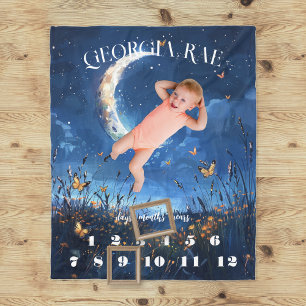 Celestial Moon & Butterfly Baby Milestone Fleece Deken