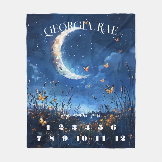 Celestial Moon & Butterfly Baby Milestone Fleece Deken (Voorkant)