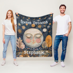 Celestial Moon Custom Name Sweet Dreams Kinder Sch Fleece Deken