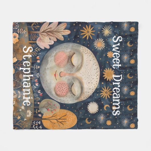 Celestial Moon Custom Name Sweet Dreams Kinder Sch Fleece Deken (Voorkant (Horizontaal))