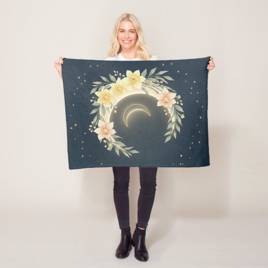 Celestial Moon & Daffodil Baby Fleece Blanket Deken (In situ)