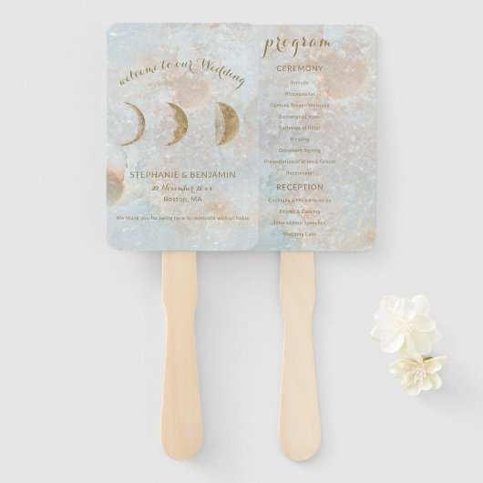 Celestial Moon Elegant Wedding Programme Handwaaier (Voorkant en achterkant)