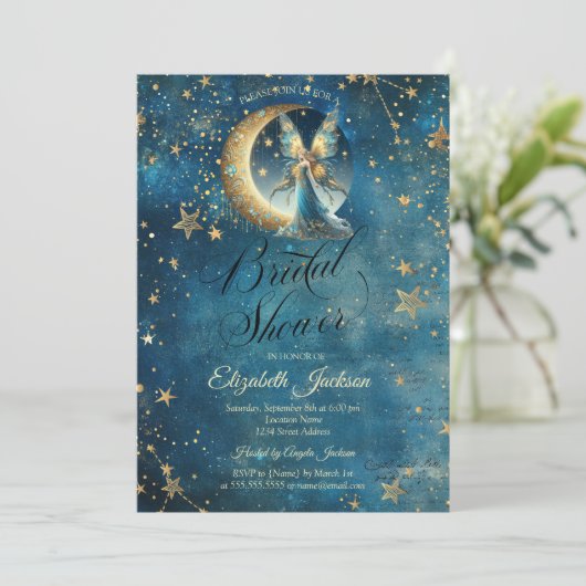 Celestial Moon Fairy Stars Bridal Shower Kaart (Staand voorkant)