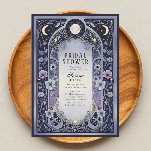 Celestial Moon Floral Art Nouveau Bridal Shower Kaart