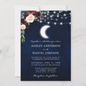 Celestial Moon Floral Lights Foto Wedding Kaart (Voorkant)