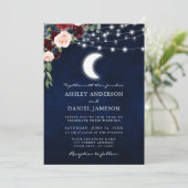 Celestial Moon Floral Lights Foto Wedding Kaart (Staand voorkant)