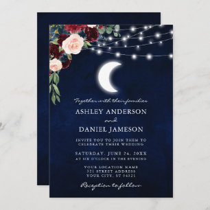 Celestial Moon Floral Lights Foto Wedding Kaart