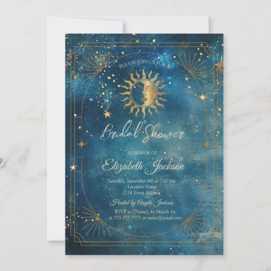 Celestial Moon Frame Blue Bridal Shower Kaart (Voorkant)