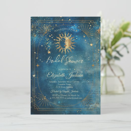 Celestial Moon Frame Blue Bridal Shower Kaart (Staand voorkant)