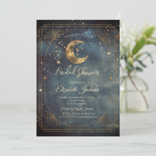 Celestial Moon Frame Dark Galaxy Sky Bridal Shower Kaart (Staand voorkant)