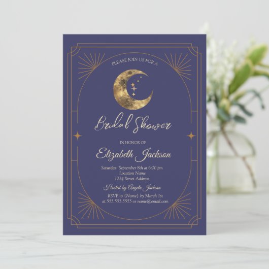 Celestial Moon Frame Violet Bridal Shower Kaart (Staand voorkant)