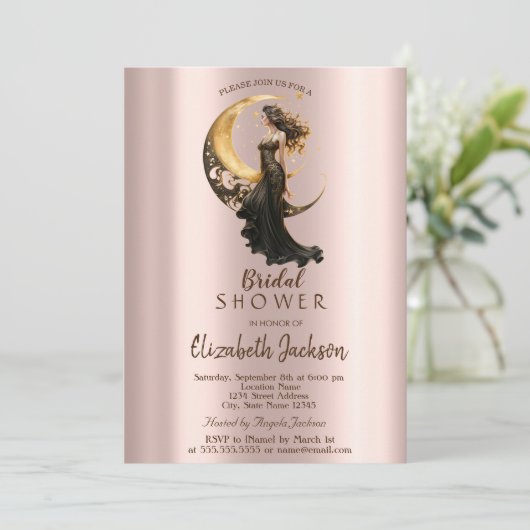 Celestial Moon Girl Roos Gold Vrijgezellenfeest Kaart (Staand voorkant)