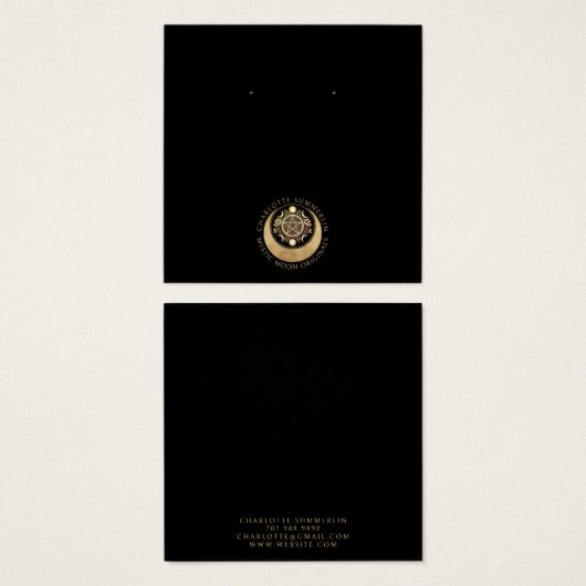 Celestial Moon Gold Black Earring Display Kaarten Vierkante Visitekaartjes (Voorkant /achterkant)