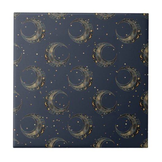 Celestial Moon Gold Starry Night Pattern (1) Tegeltje (Voorkant)