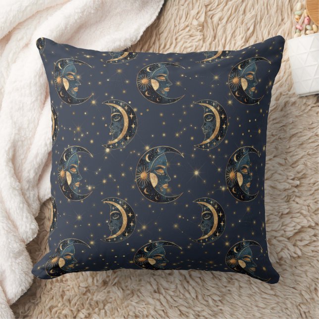 Celestial Moon Gold Starry Night Pattern (3) Kussen (Deken)