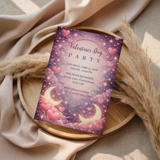 Celestial Moon Hearts Valentine Kaart