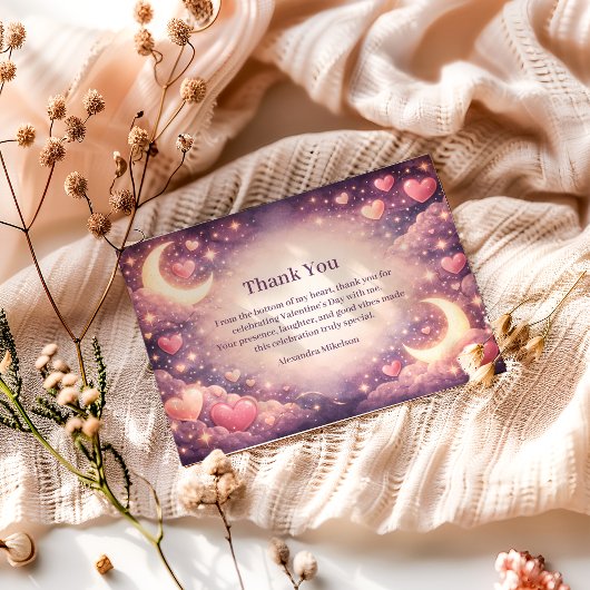 Celestial Moon Hearts Valentine Party Bedankkaart