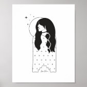 Celestial Moon Maiden Black en White Print (Voorkant)