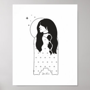 Celestial Moon Maiden Black en White Print