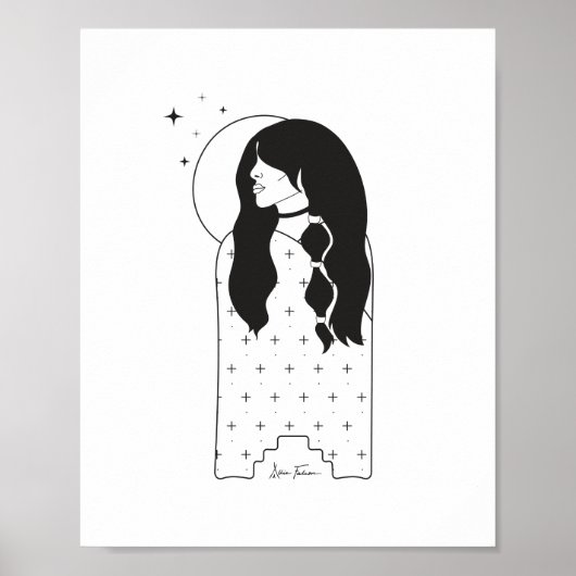 Celestial Moon Maiden Black en White Print (Voorkant)