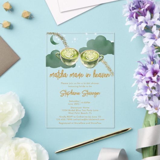 Celestial Moon Matcha Made in Heaven Vrijgezellenf Acryl Uitnodigingen (Insitu (Huwelijk))