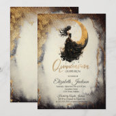 Celestial Moon Meisje Waterverf Goud Quinceanera Kaart (Voorkant / Achterkant)