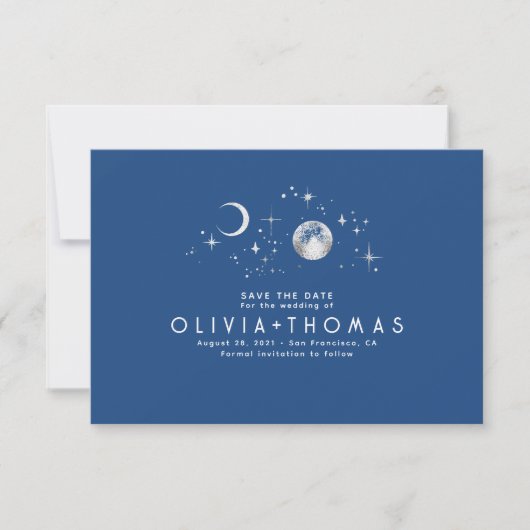 Celestial Moon Navy Blue Opslaan van de datum Save The Date (Voorkant)
