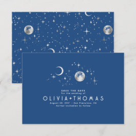 Celestial Moon Navy Blue Opslaan van de datum Save The Date